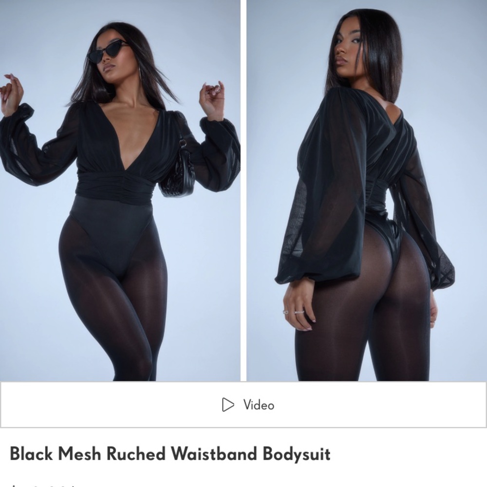 Black mesh waistband bodysuit